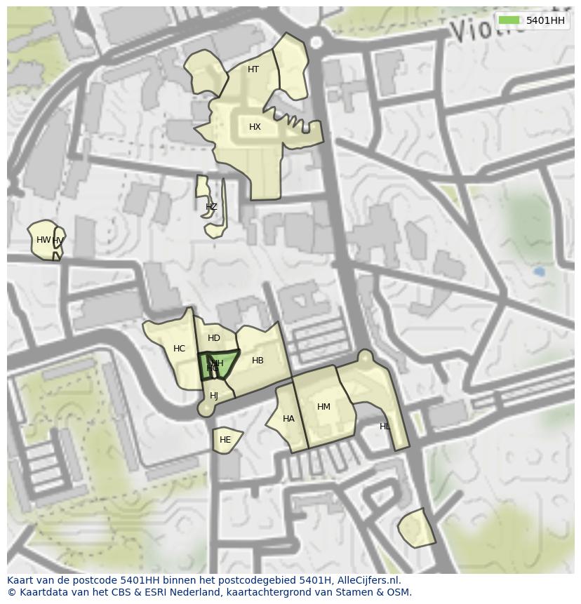 Afbeelding van het postcodegebied 5401 HH op de kaart.