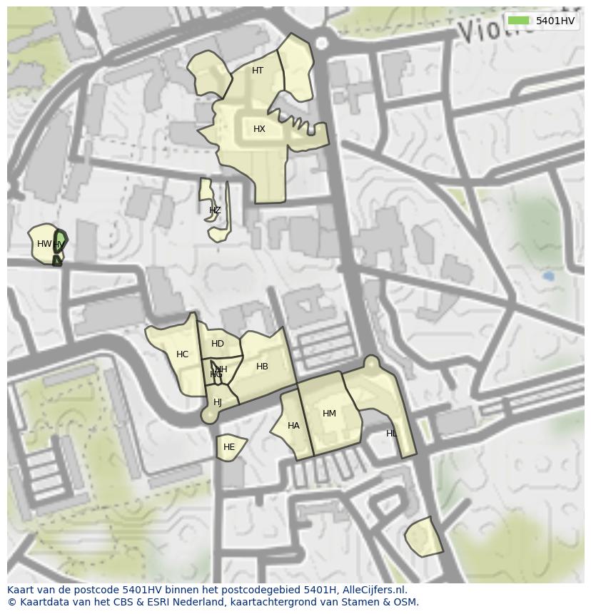 Afbeelding van het postcodegebied 5401 HV op de kaart.