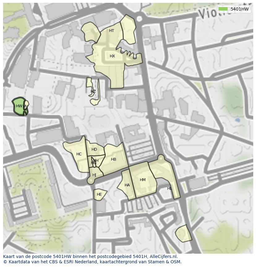 Afbeelding van het postcodegebied 5401 HW op de kaart.