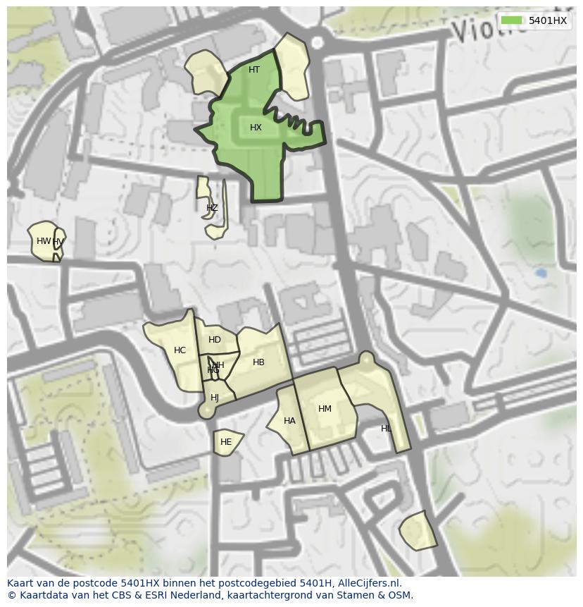 Afbeelding van het postcodegebied 5401 HX op de kaart.