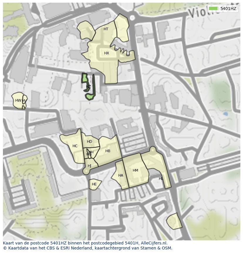 Afbeelding van het postcodegebied 5401 HZ op de kaart.