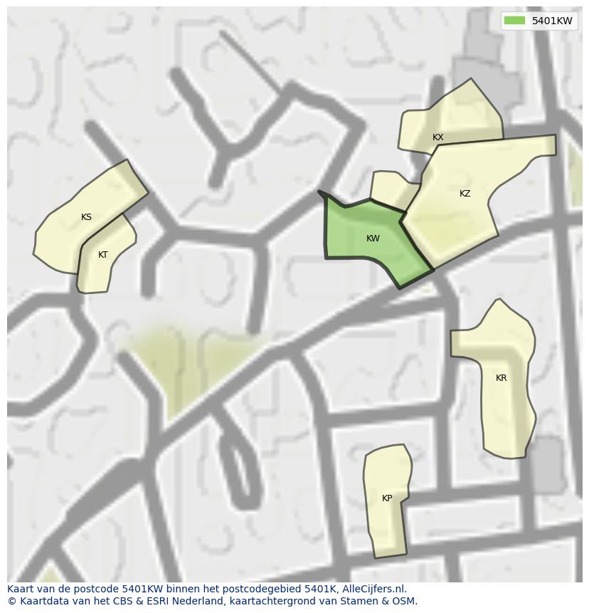 Afbeelding van het postcodegebied 5401 KW op de kaart.