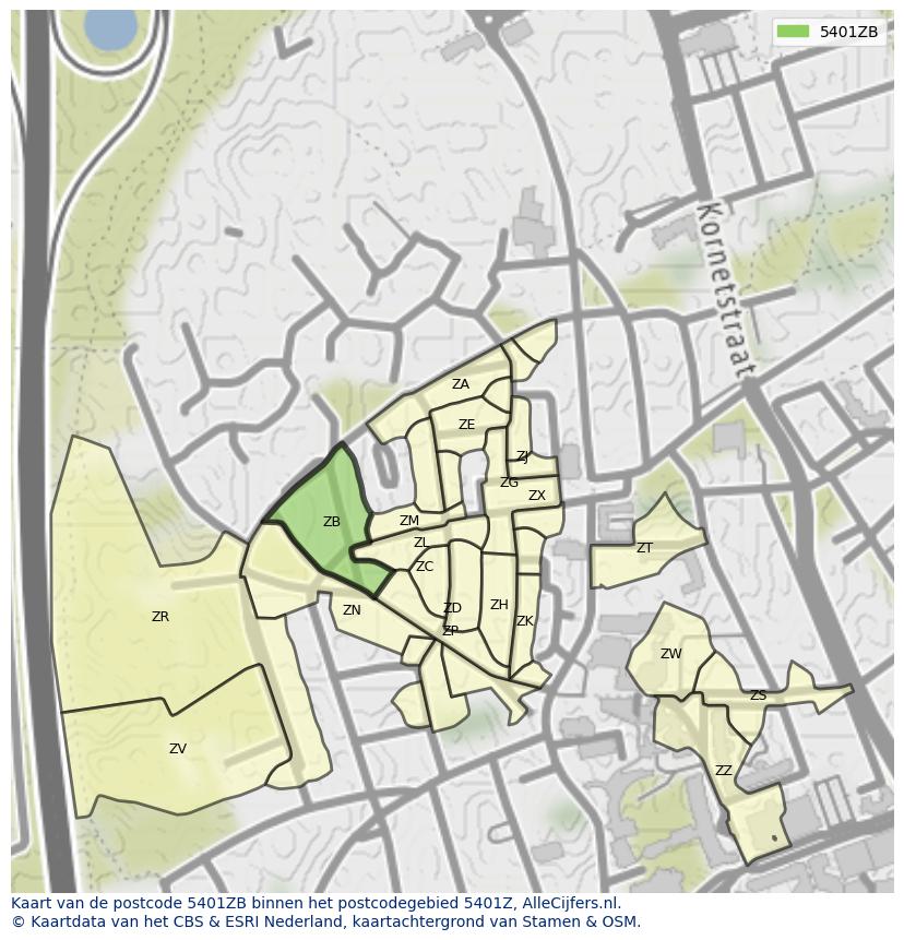 Afbeelding van het postcodegebied 5401 ZB op de kaart.