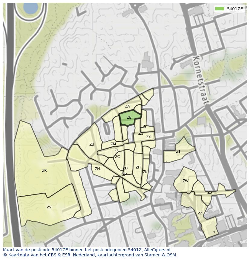 Afbeelding van het postcodegebied 5401 ZE op de kaart.