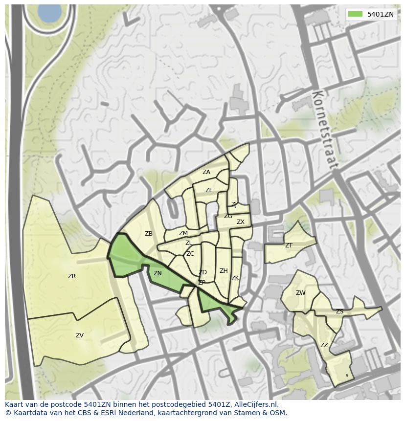 Afbeelding van het postcodegebied 5401 ZN op de kaart.