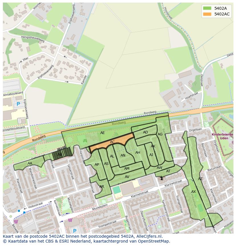 Afbeelding van het postcodegebied 5402 AC op de kaart.