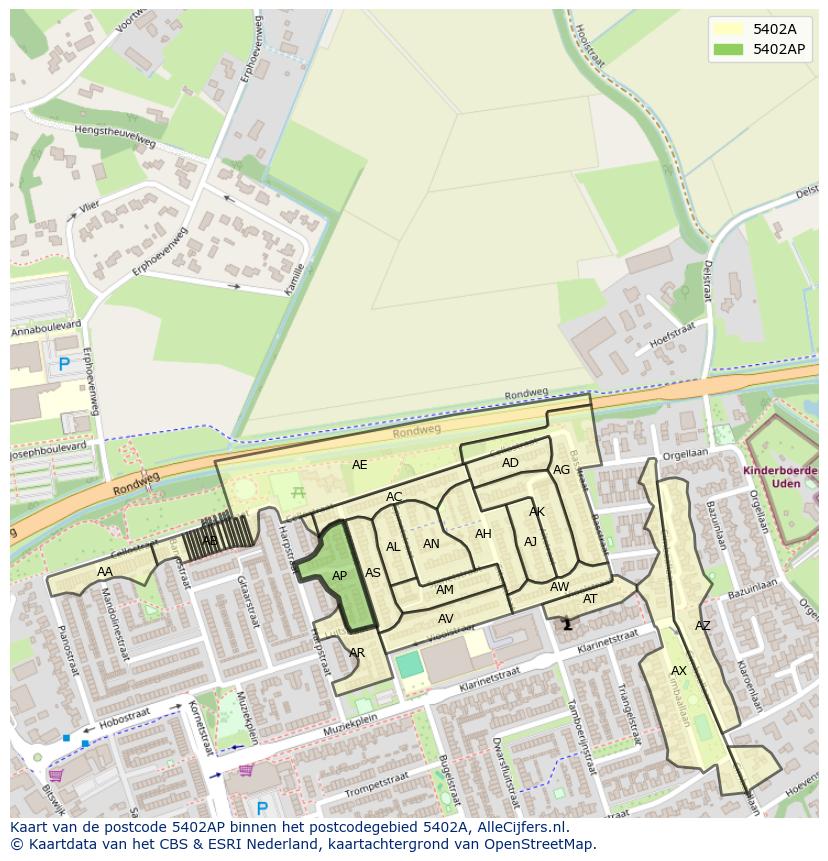 Afbeelding van het postcodegebied 5402 AP op de kaart.