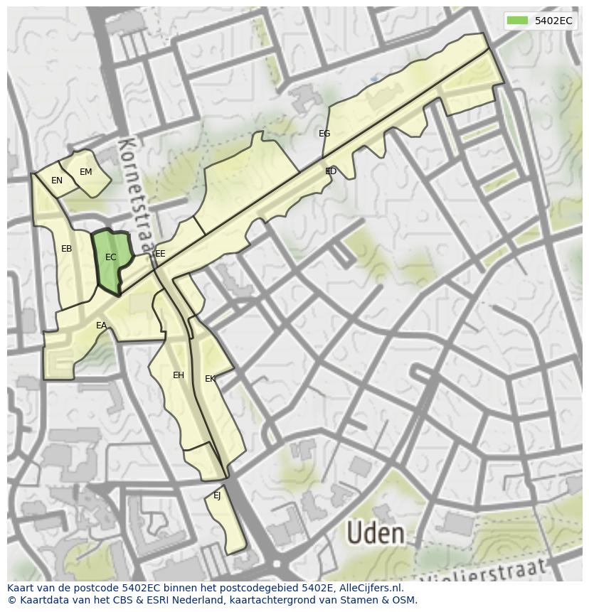 Afbeelding van het postcodegebied 5402 EC op de kaart.