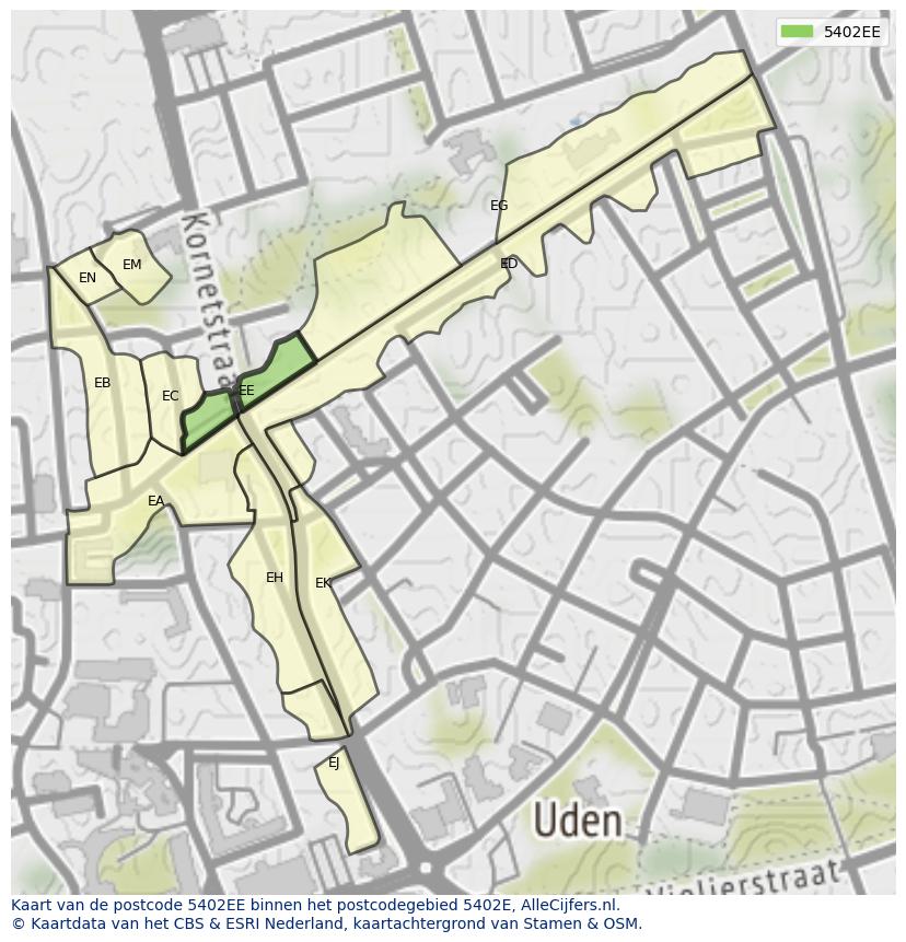 Afbeelding van het postcodegebied 5402 EE op de kaart.