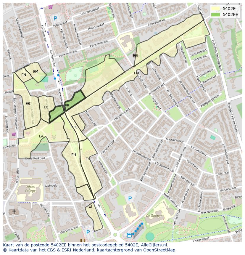 Afbeelding van het postcodegebied 5402 EE op de kaart.