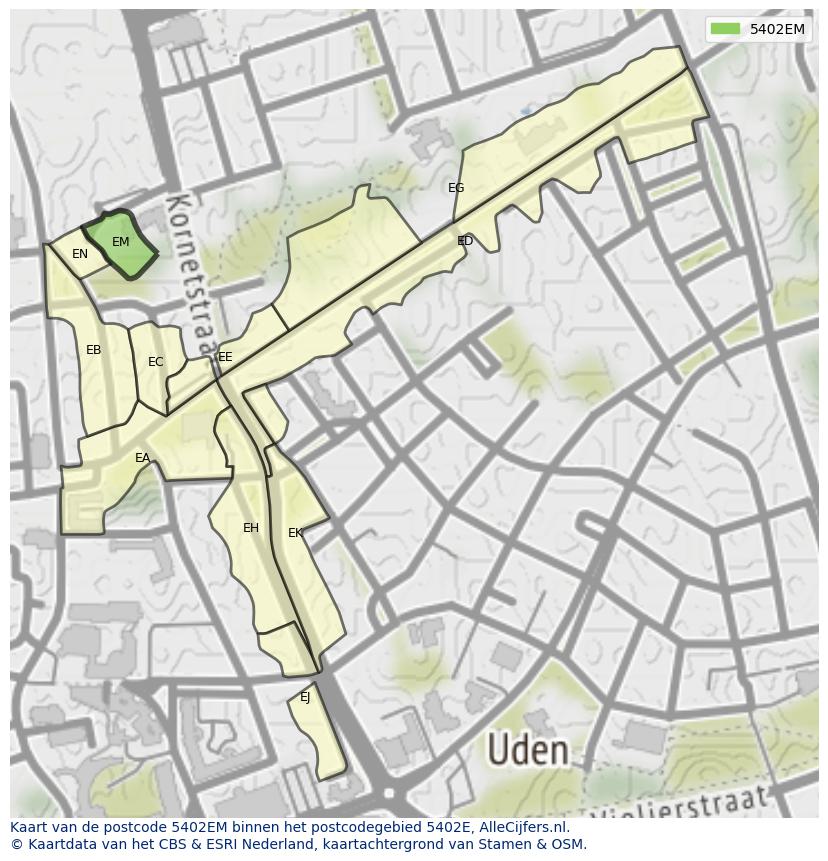 Afbeelding van het postcodegebied 5402 EM op de kaart.