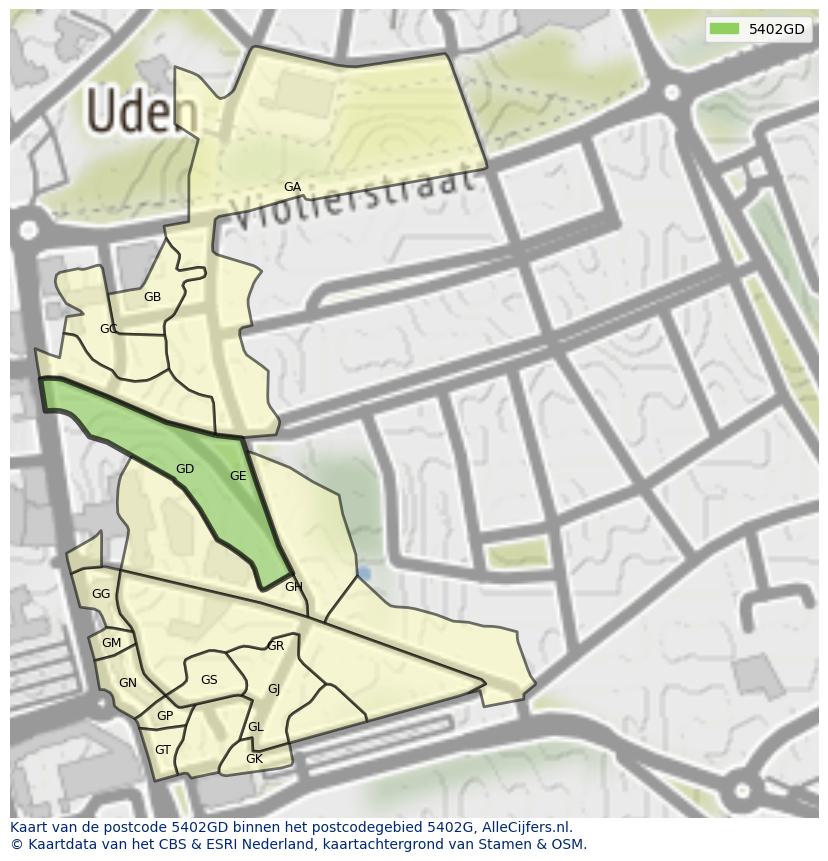 Afbeelding van het postcodegebied 5402 GD op de kaart.