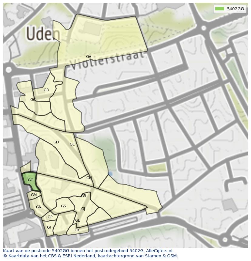 Afbeelding van het postcodegebied 5402 GG op de kaart.