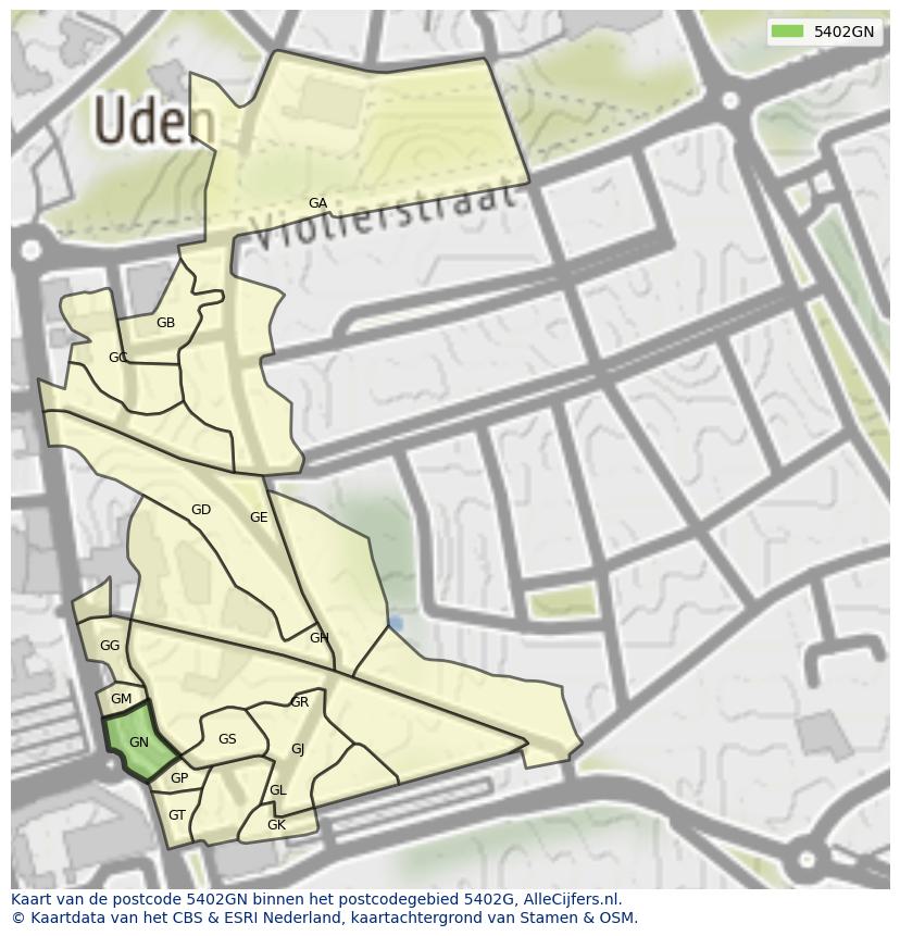 Afbeelding van het postcodegebied 5402 GN op de kaart.