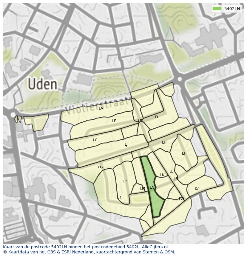 Afbeelding van het postcodegebied 5402 LN op de kaart.