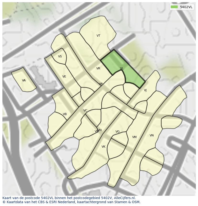 Afbeelding van het postcodegebied 5402 VL op de kaart.