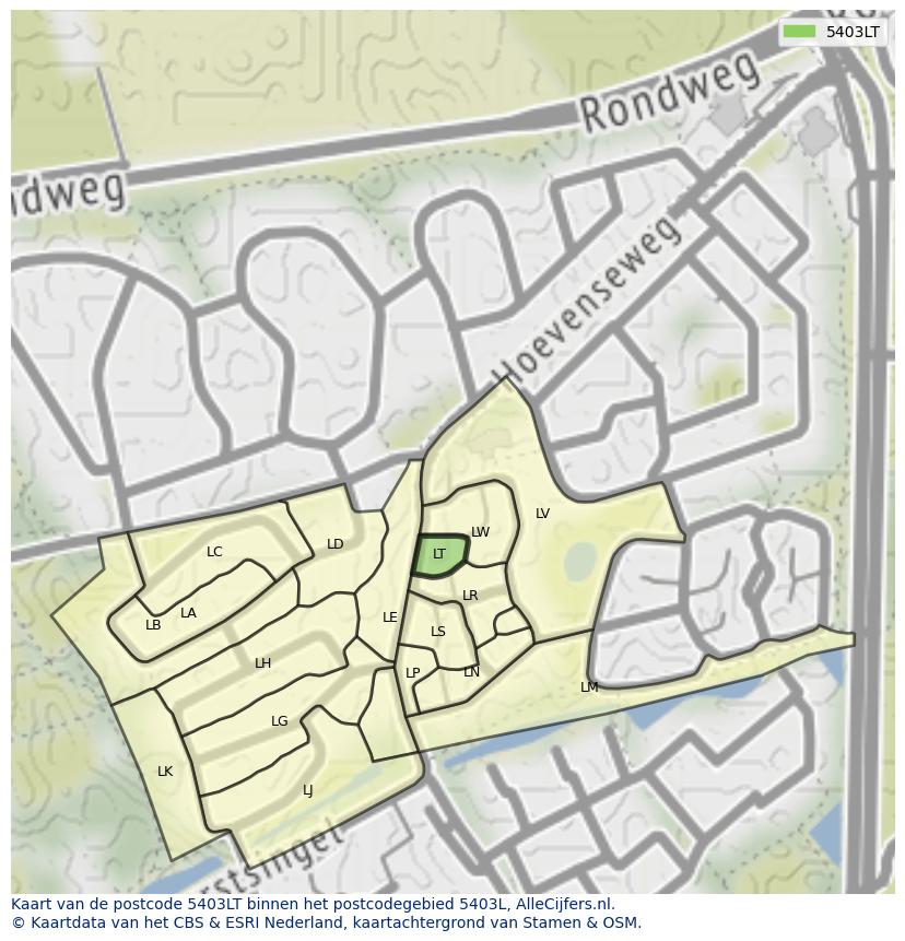 Afbeelding van het postcodegebied 5403 LT op de kaart.