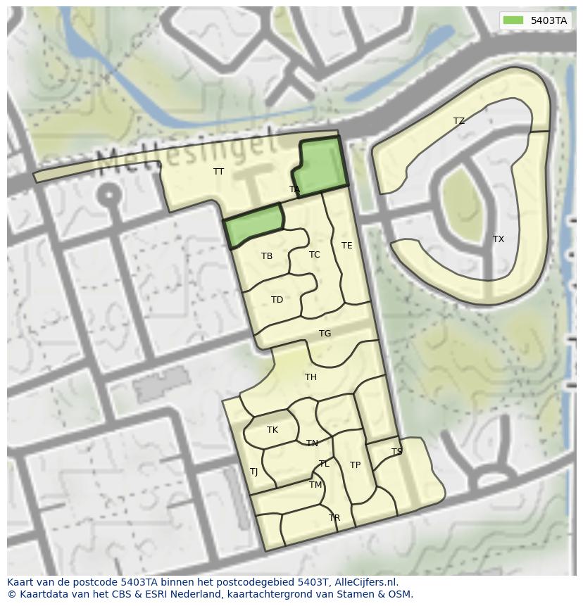 Afbeelding van het postcodegebied 5403 TA op de kaart.
