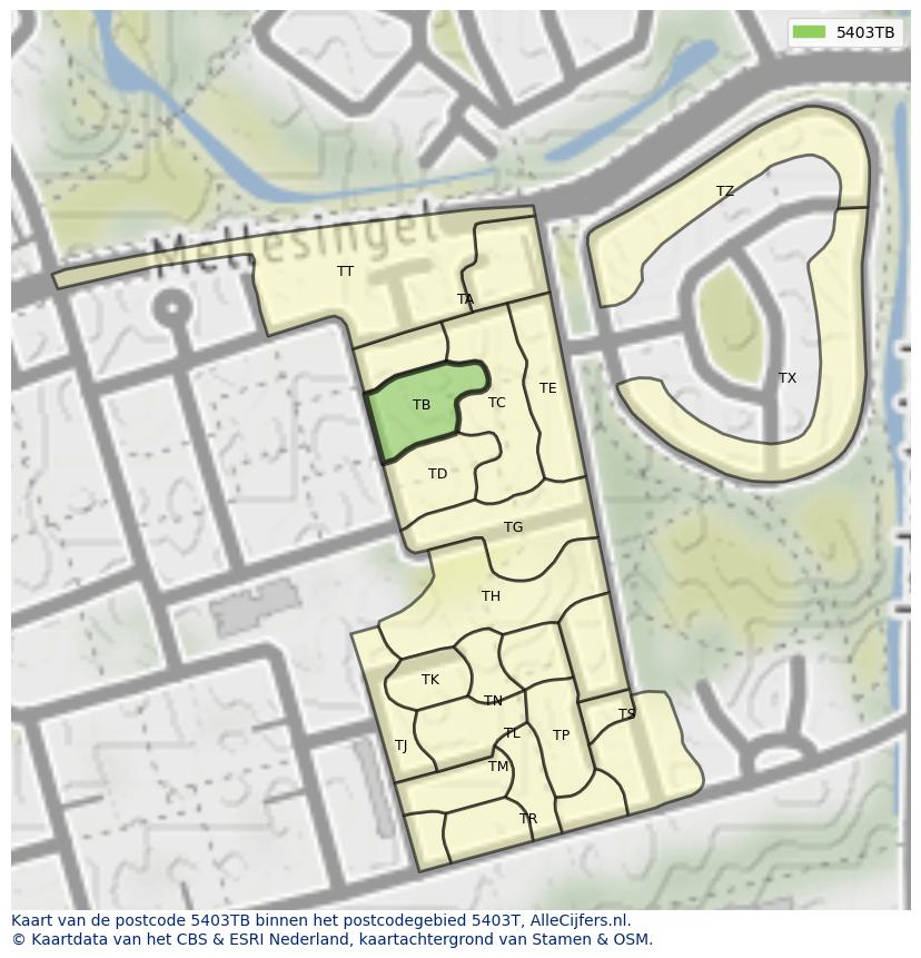 Afbeelding van het postcodegebied 5403 TB op de kaart.
