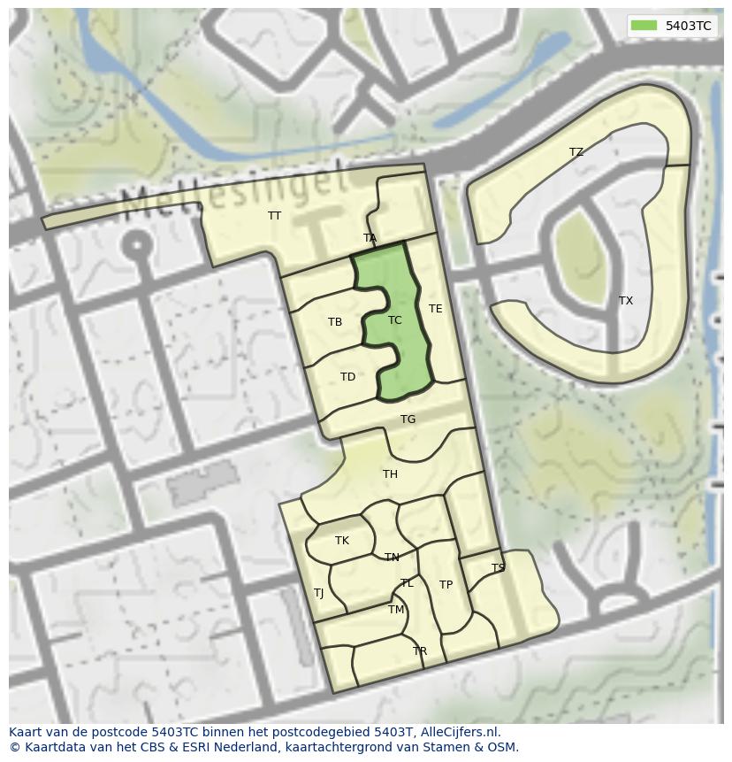 Afbeelding van het postcodegebied 5403 TC op de kaart.