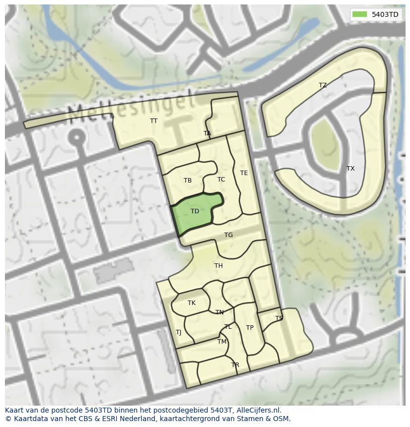 Afbeelding van het postcodegebied 5403 TD op de kaart.