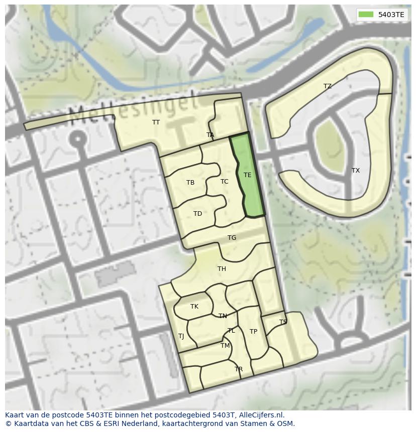 Afbeelding van het postcodegebied 5403 TE op de kaart.