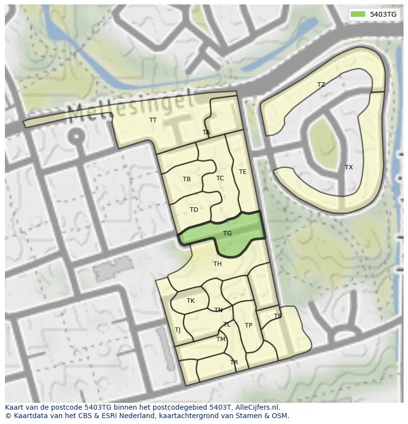 Afbeelding van het postcodegebied 5403 TG op de kaart.