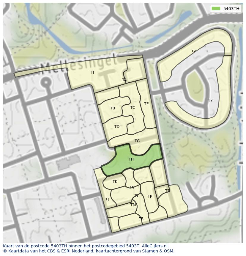 Afbeelding van het postcodegebied 5403 TH op de kaart.
