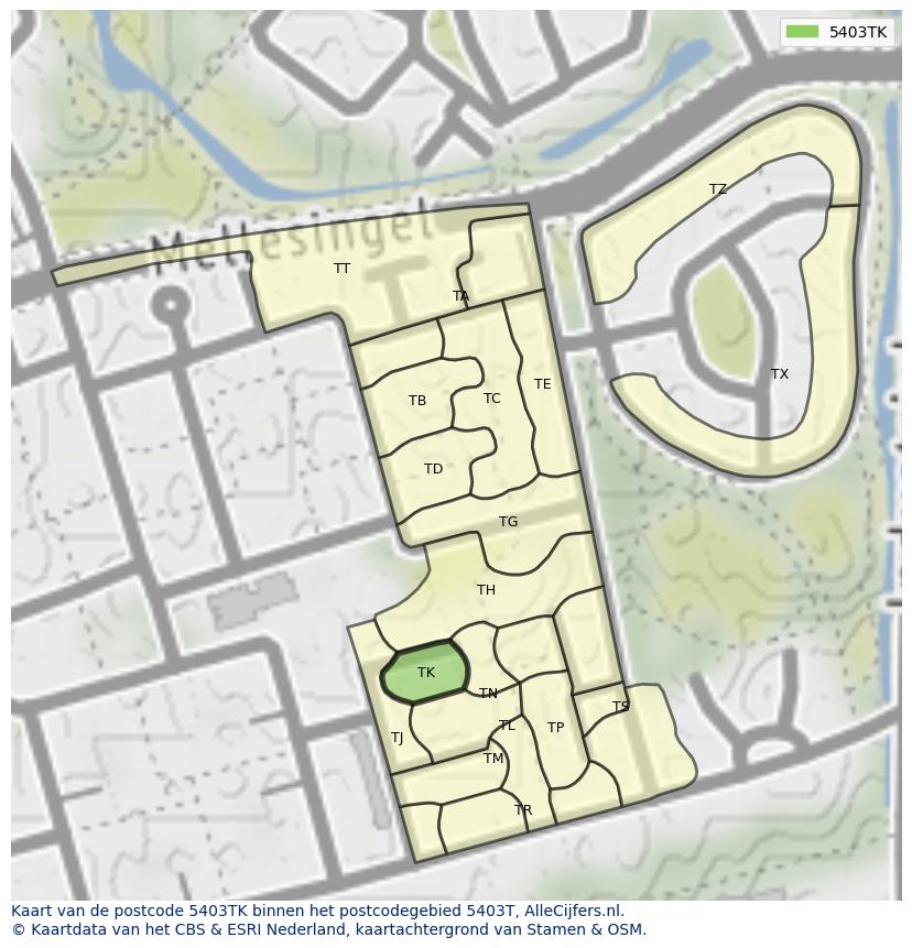 Afbeelding van het postcodegebied 5403 TK op de kaart.