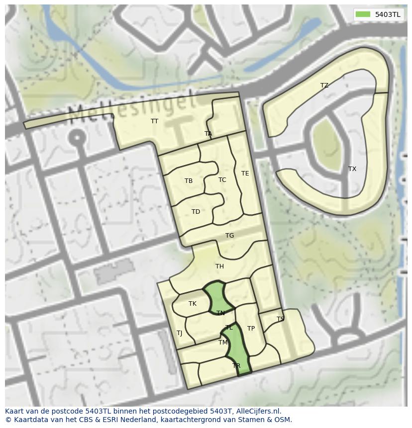 Afbeelding van het postcodegebied 5403 TL op de kaart.