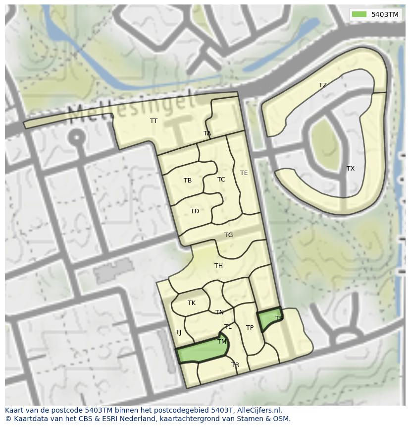 Afbeelding van het postcodegebied 5403 TM op de kaart.