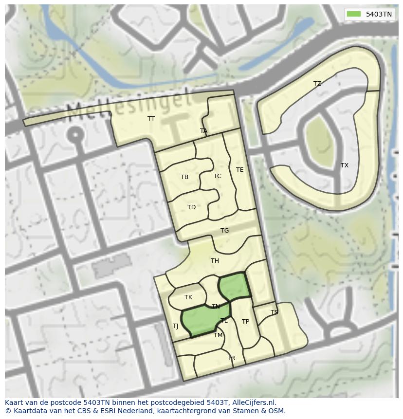 Afbeelding van het postcodegebied 5403 TN op de kaart.