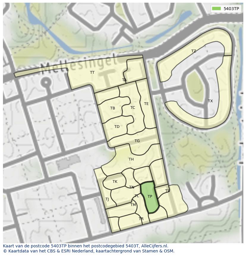 Afbeelding van het postcodegebied 5403 TP op de kaart.