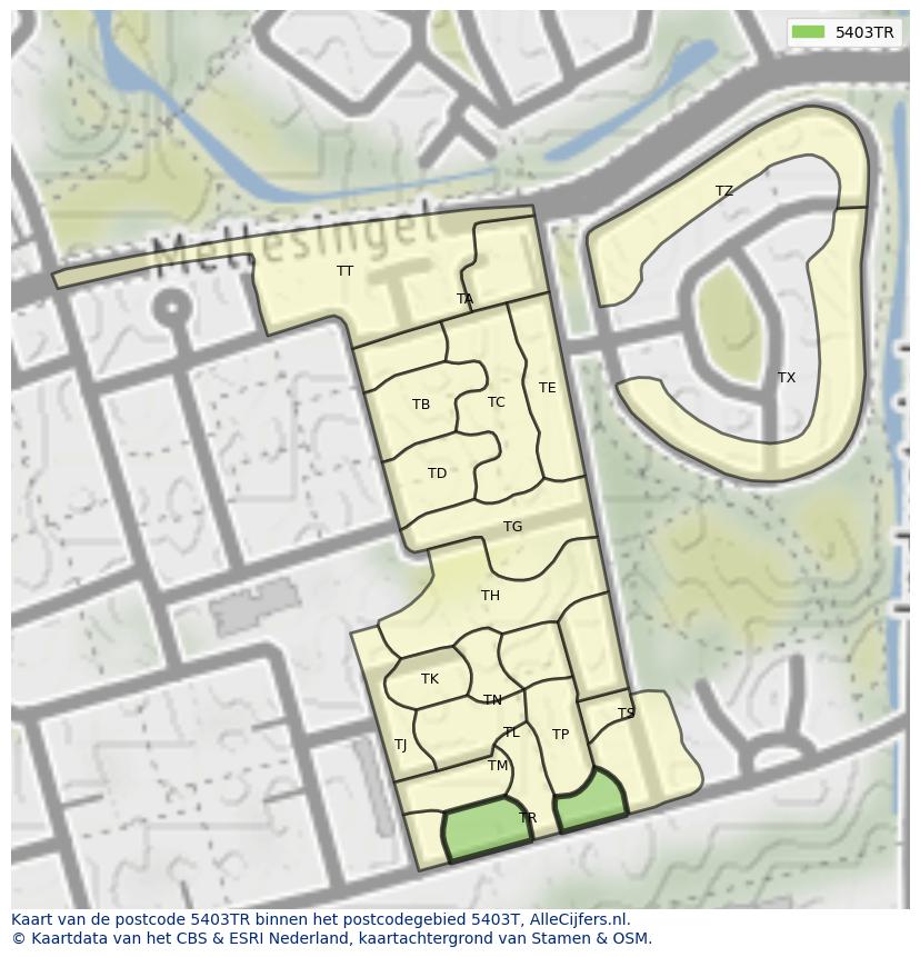 Afbeelding van het postcodegebied 5403 TR op de kaart.
