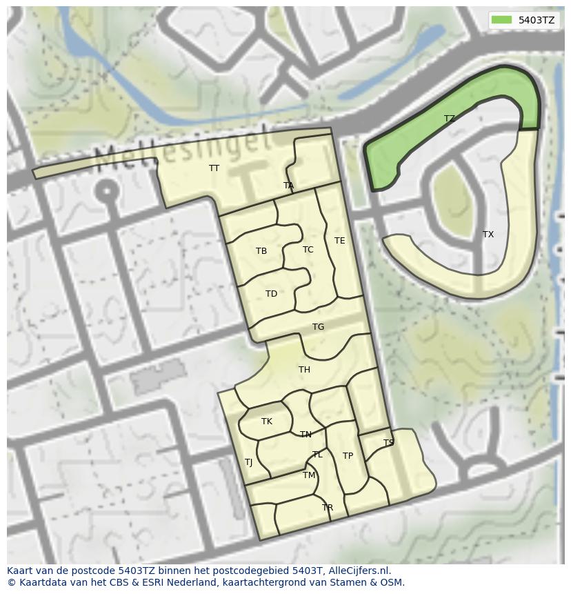 Afbeelding van het postcodegebied 5403 TZ op de kaart.