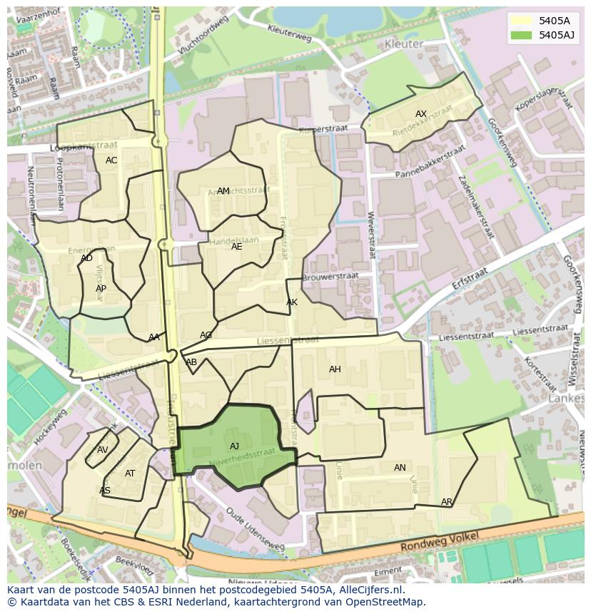 Afbeelding van het postcodegebied 5405 AJ op de kaart.