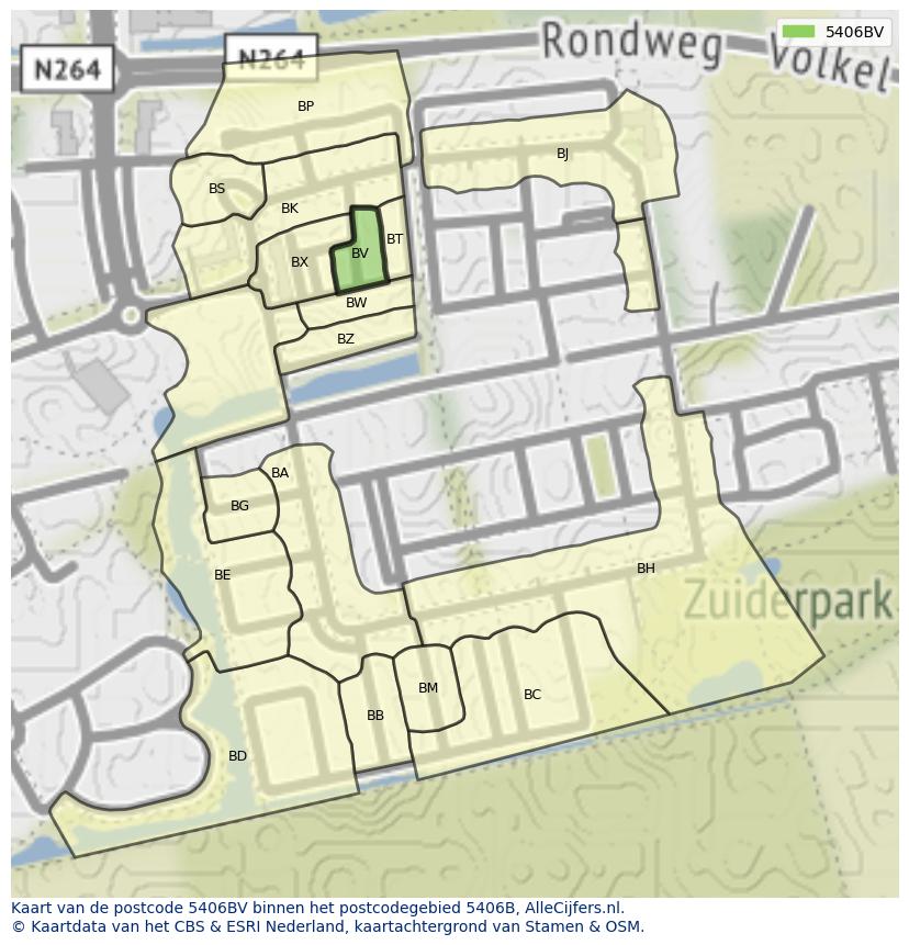 Afbeelding van het postcodegebied 5406 BV op de kaart.
