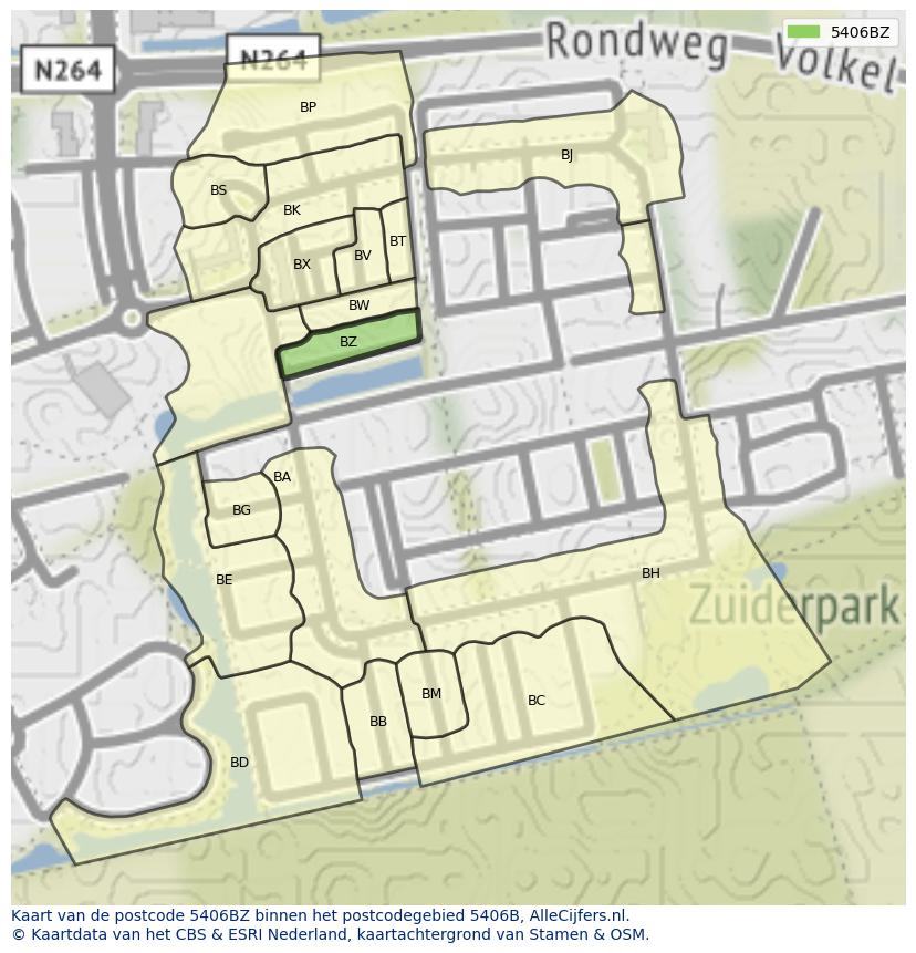 Afbeelding van het postcodegebied 5406 BZ op de kaart.