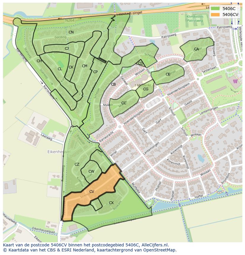 Afbeelding van het postcodegebied 5406 CV op de kaart.