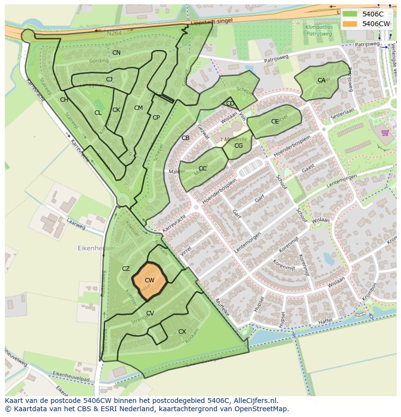 Afbeelding van het postcodegebied 5406 CW op de kaart.