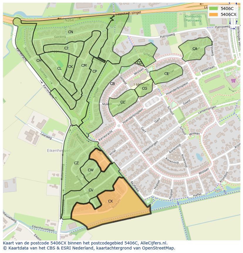 Afbeelding van het postcodegebied 5406 CX op de kaart.