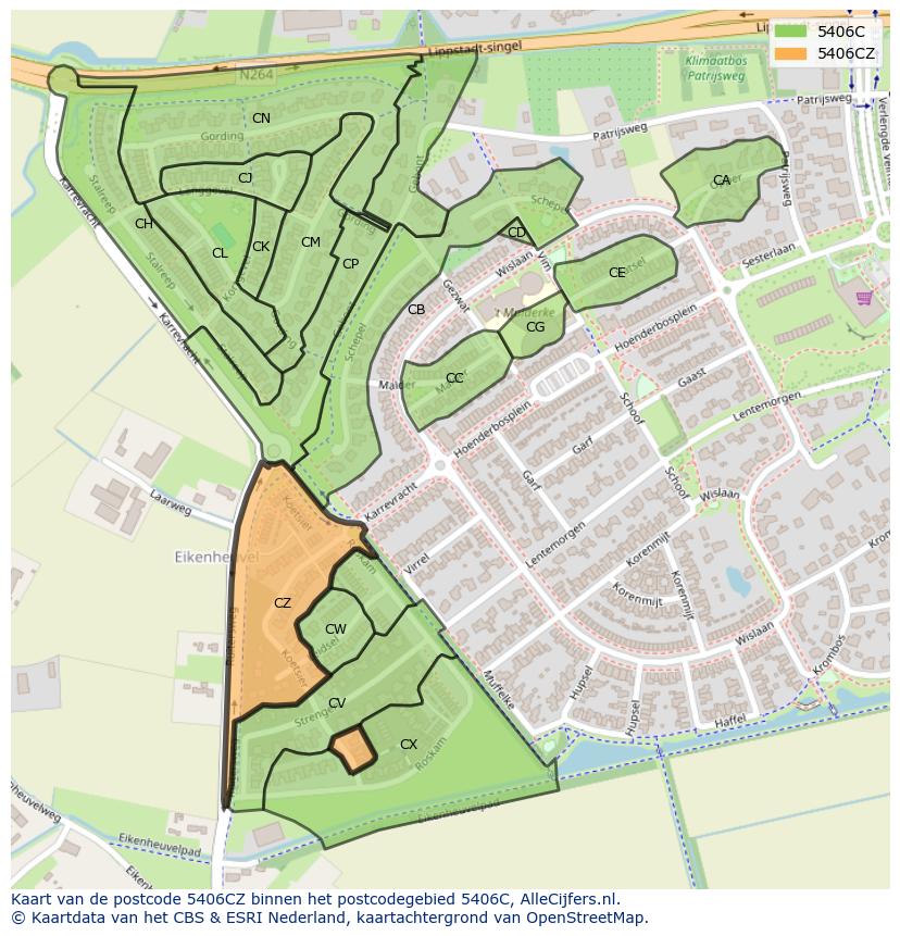 Afbeelding van het postcodegebied 5406 CZ op de kaart.