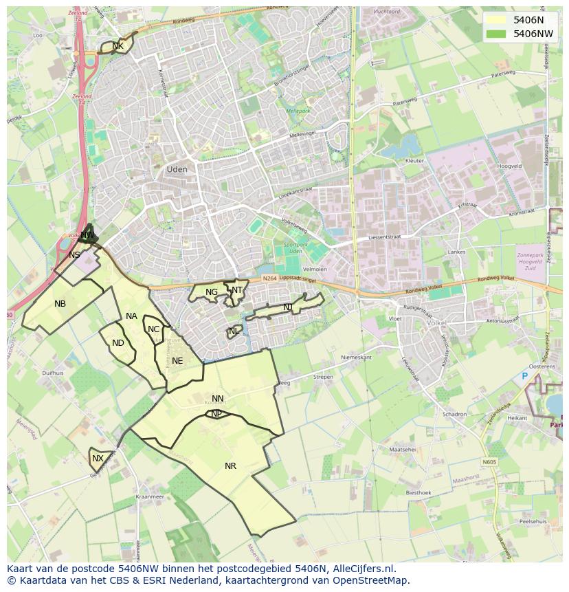 Afbeelding van het postcodegebied 5406 NW op de kaart.