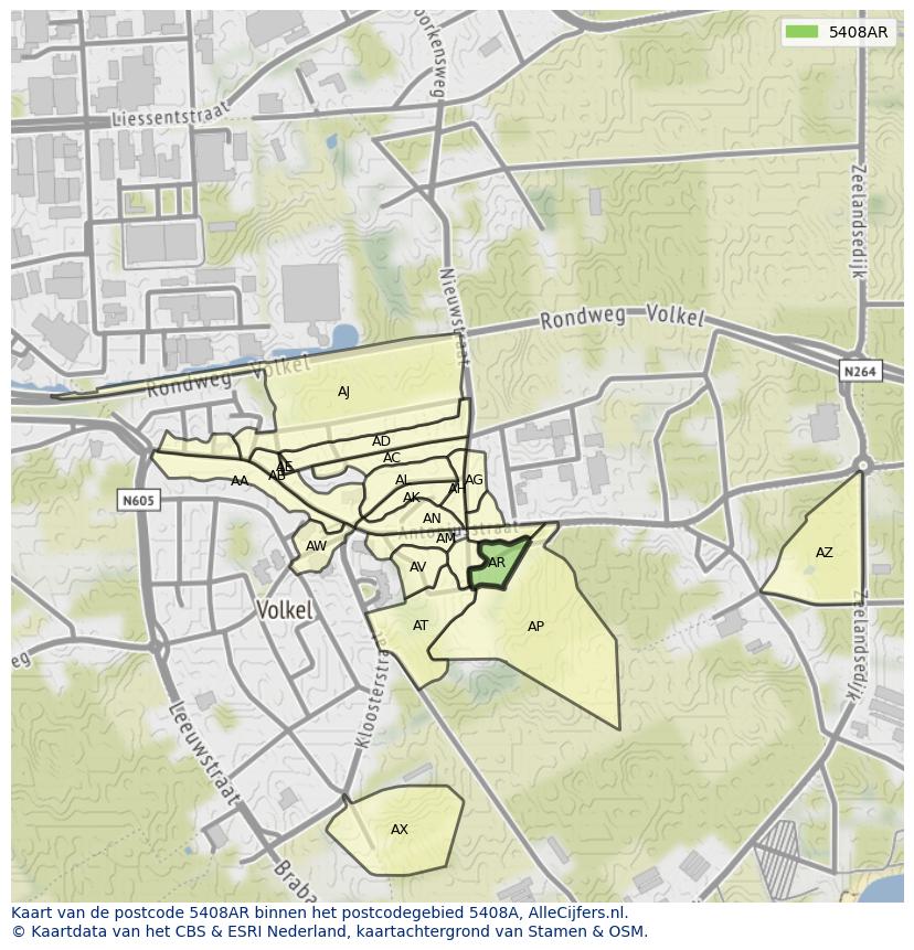 Afbeelding van het postcodegebied 5408 AR op de kaart.