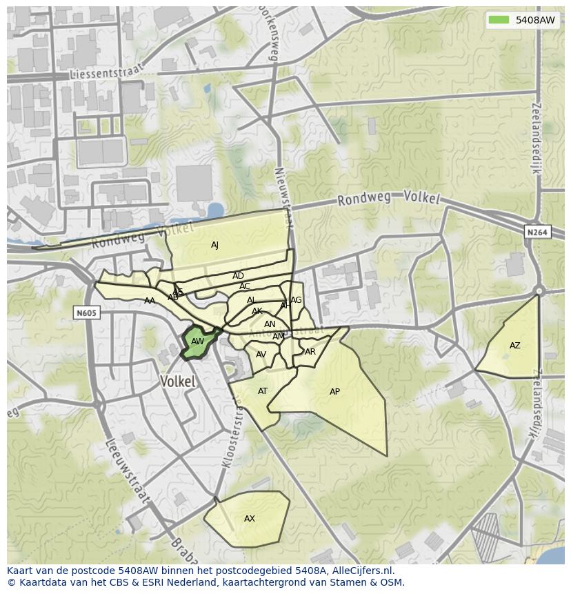 Afbeelding van het postcodegebied 5408 AW op de kaart.