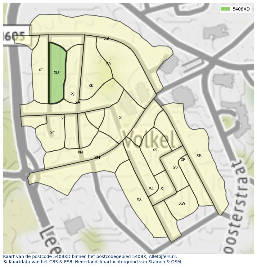 Afbeelding van het postcodegebied 5408 XD op de kaart.