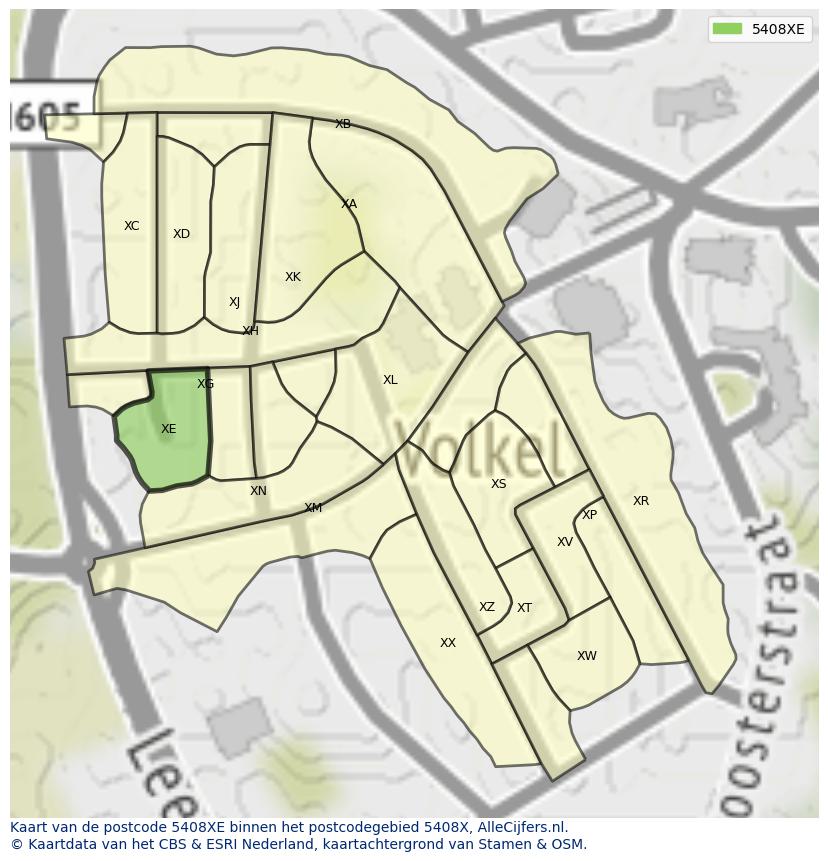 Afbeelding van het postcodegebied 5408 XE op de kaart.