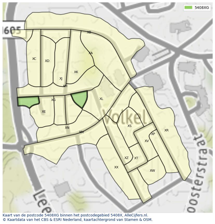 Afbeelding van het postcodegebied 5408 XG op de kaart.