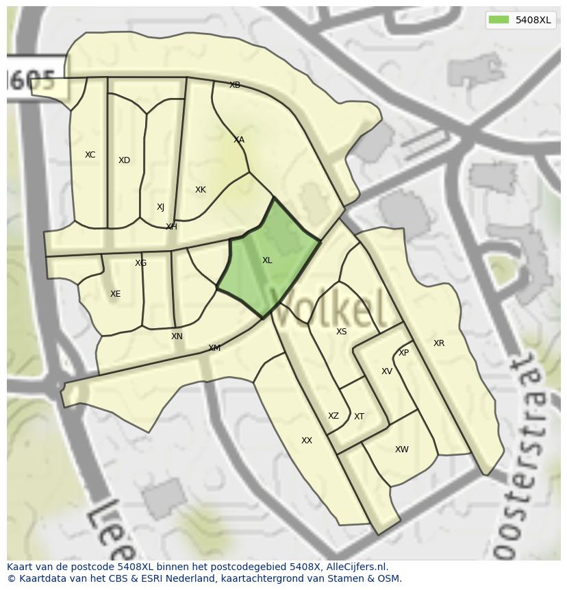 Afbeelding van het postcodegebied 5408 XL op de kaart.