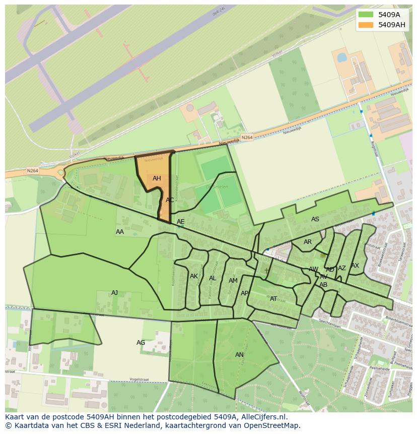 Afbeelding van het postcodegebied 5409 AH op de kaart.